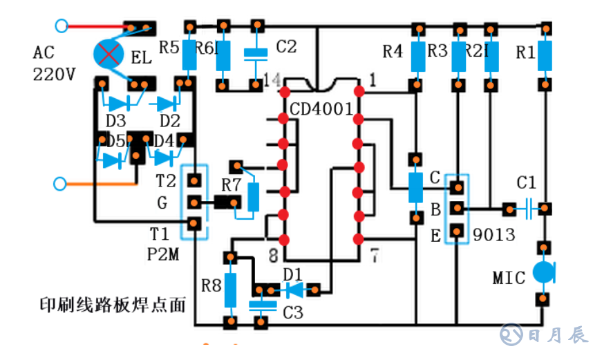 聲光控開關(guān)電路及線路板圖